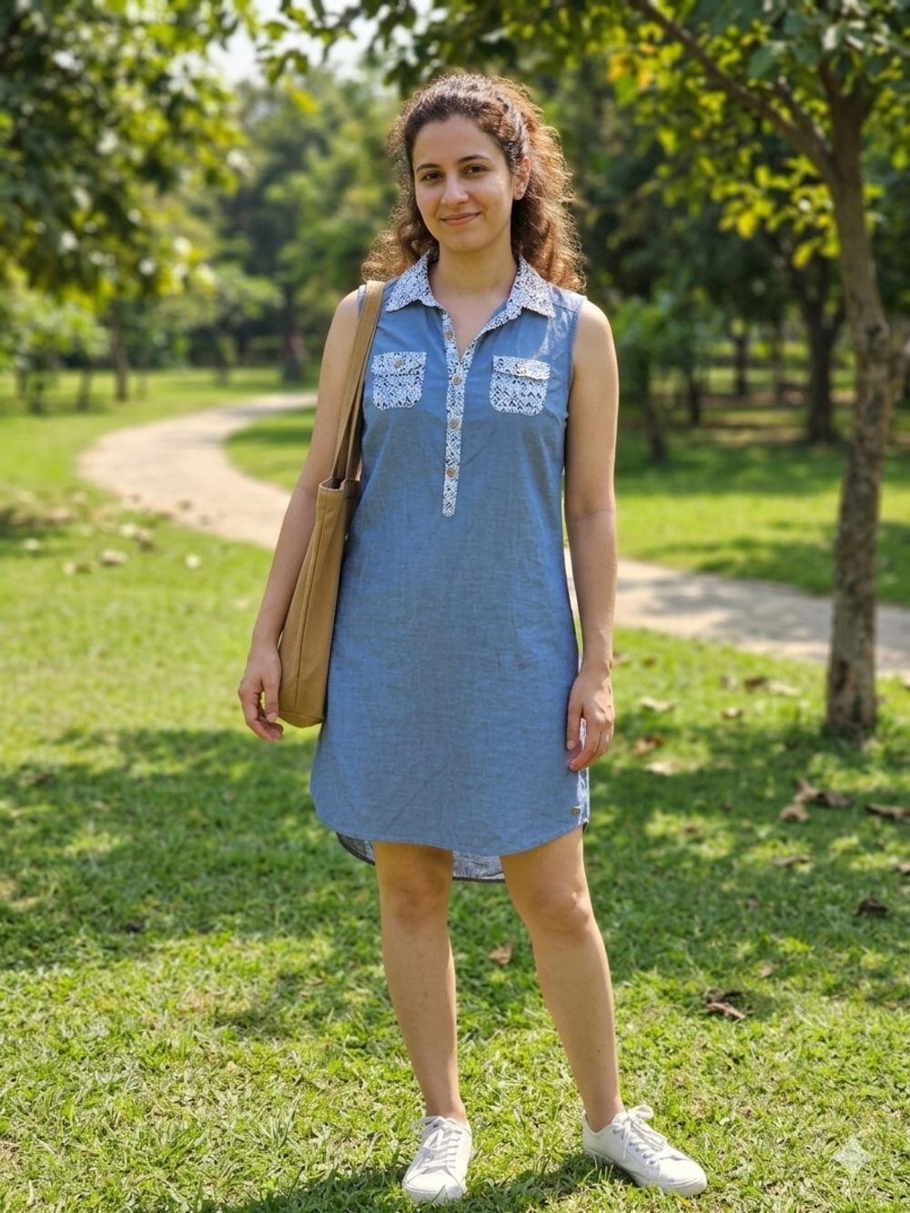Legendary Whitetails Blue Chambray Lace-Trim Sleeveless Tunic